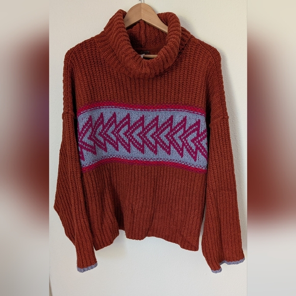 Free People Greater Than Rust Orange Pele Combo Cowl Neck Sweater, Sz M - Picture 5 of 9